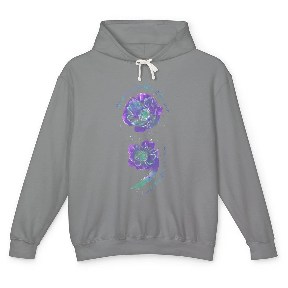 Semicolon Floral Mental Purple Blue Suicide Prevention Month Unisex Lightweight Hoodie