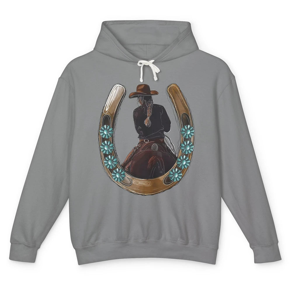 Retro Cowgirl Horseshoe Rodeo Western Cowgirl Peace Lovers Unisex Lightweight Hoodie