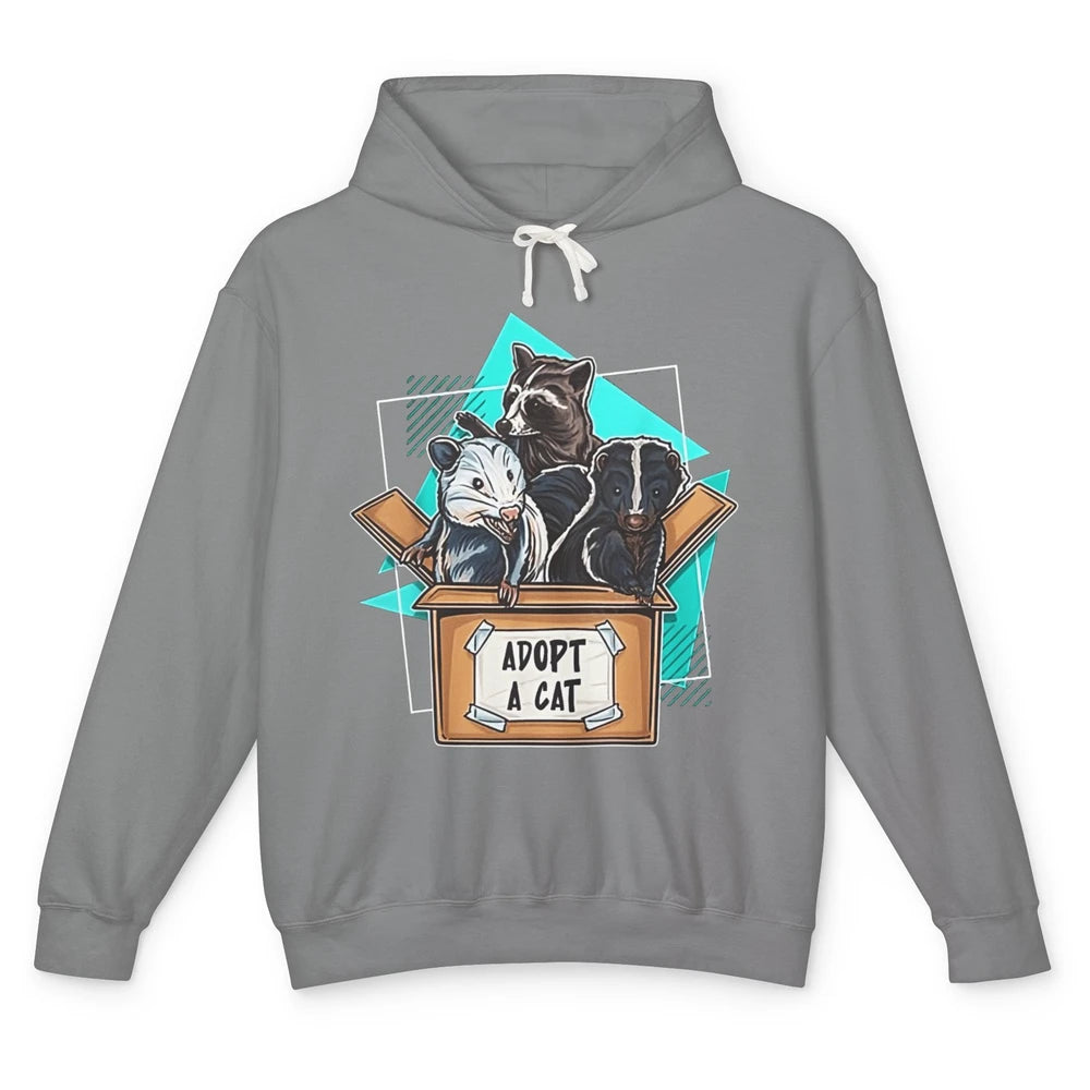 Adopt Forbidden Cats In Box Raccoon Skunks Possum Vaporwave Unisex Lightweight Hoodie