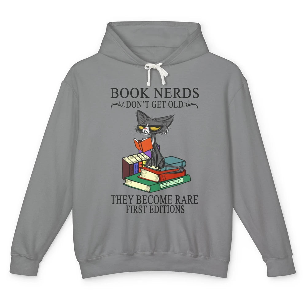 Cat Book Nerds Don't Get Old They Become Rare Reading Lovers Unisex Lightweight Hoodie