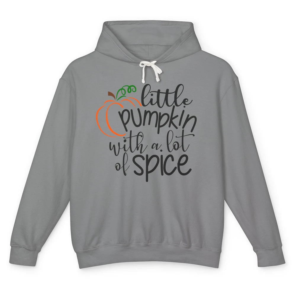 Little Pumpkin With Lots Of Spice Kids Thanksgiving Autumn Unisex Lightweight Hoodie