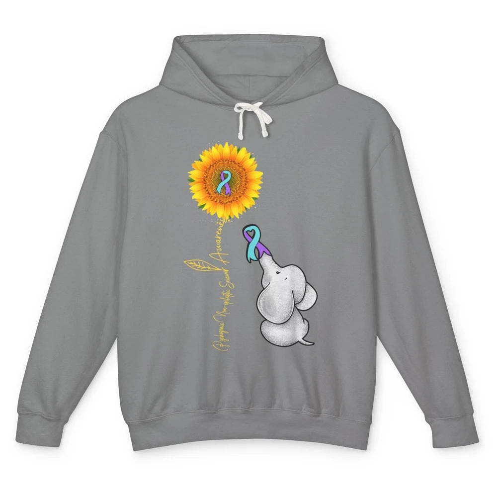 PNES Awareness Purple Teal Ribbon Sunflower Baby Elephant Unisex Lightweight Hoodie