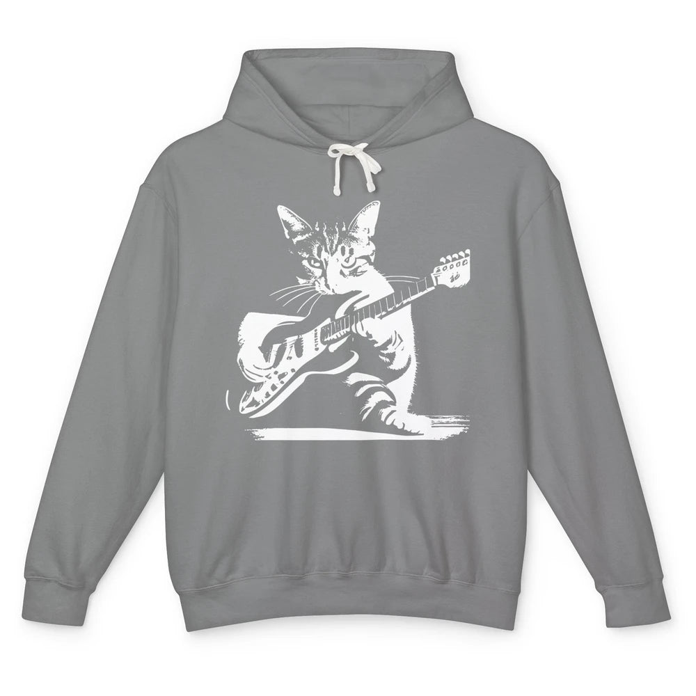 Cat Playing Guitar Funny Cat Guitar Kitty Cat Lovers Gift Unisex Lightweight Hoodie