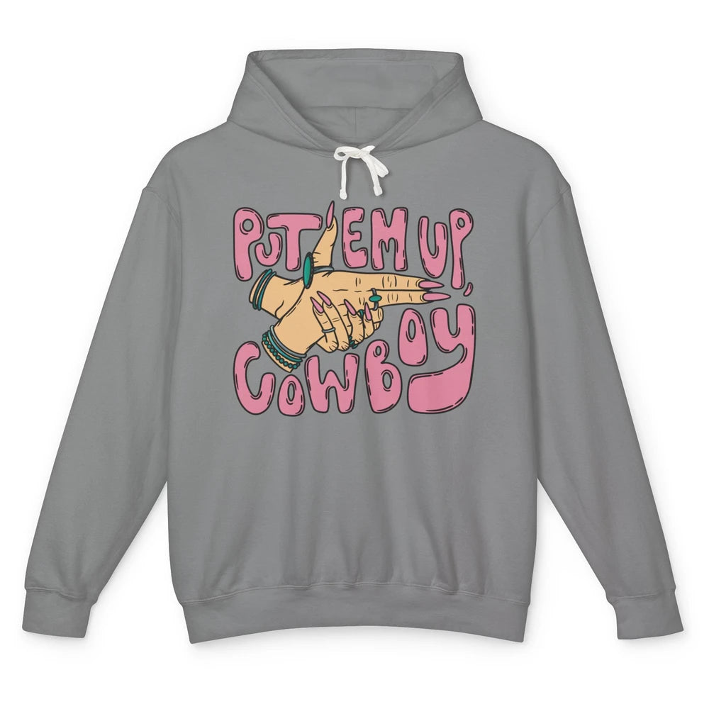 Retro Turquoise Cowgirl Hands Put 'Em Up Cowboy Western Girl Unisex Lightweight Hoodie