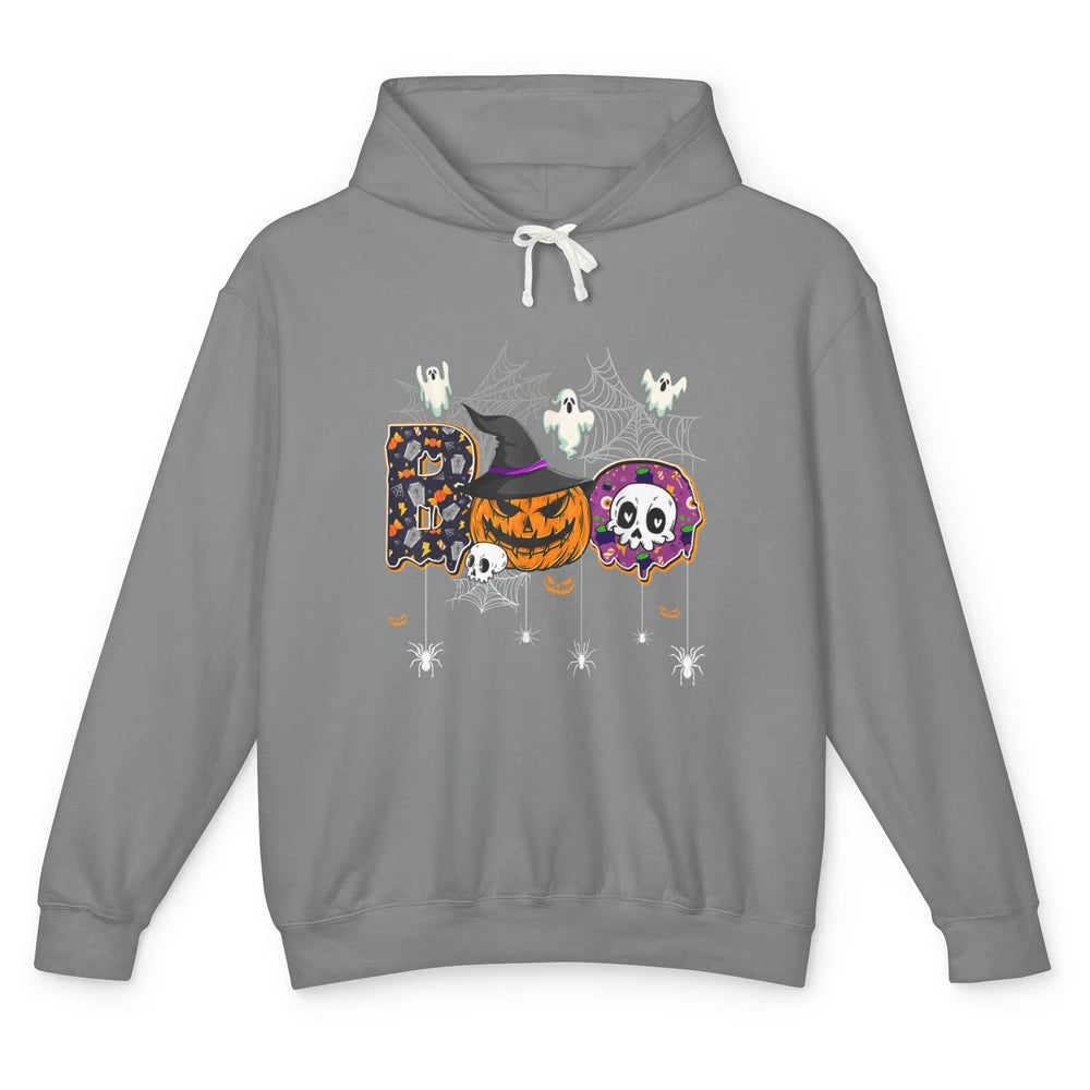 Funny Skeleton Hey Boo Witch Ghost Halloween Spooky Gothic Unisex Lightweight Hoodie