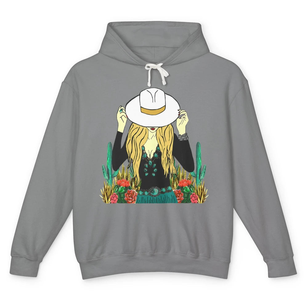 Desert Punchy Cowgirl Hat Western Country Cactus Howdy Retro Unisex Lightweight Hoodie