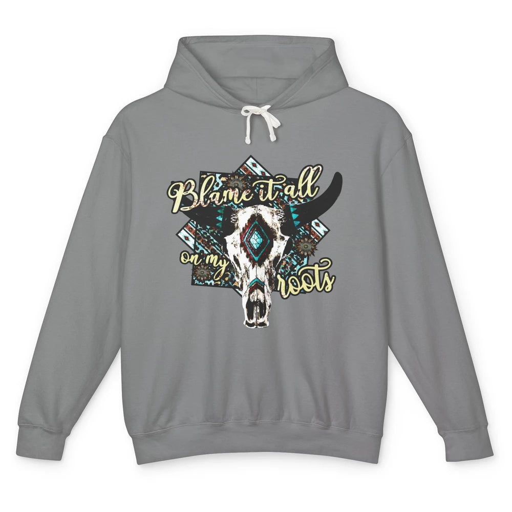 Retro Boot Blame It All On My Root Cow Skull Western Cowboy Unisex Lightweight Hoodie