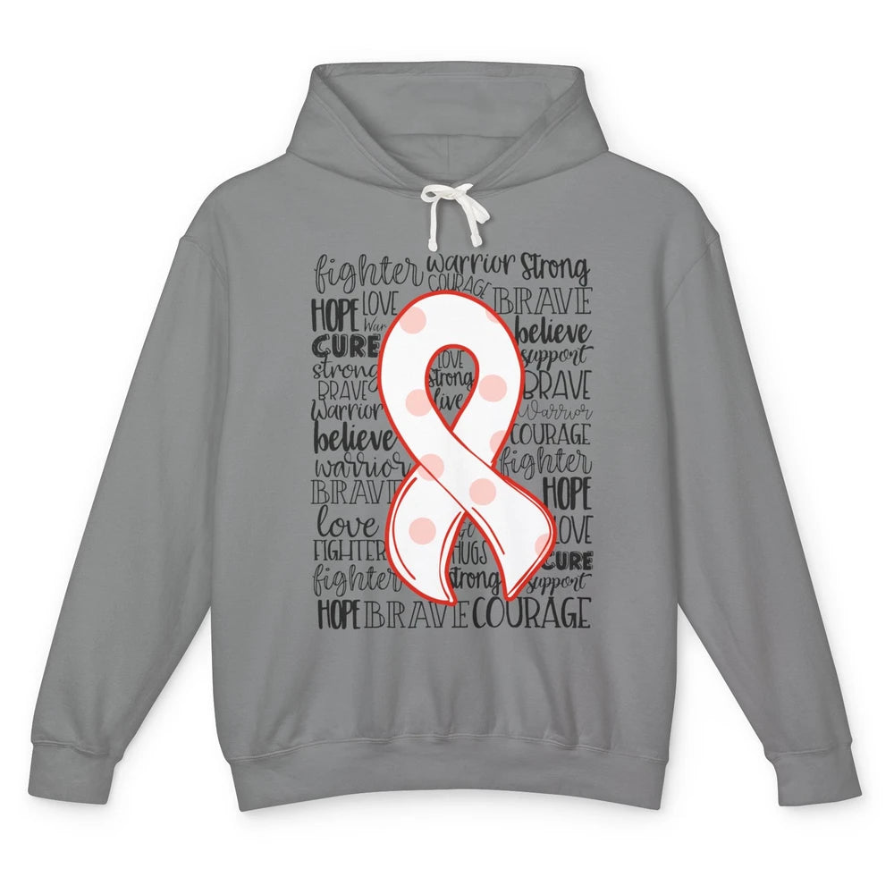 Hyperparathyroidism Awareness Red White Ribbon Hope Love Unisex Lightweight Hoodie