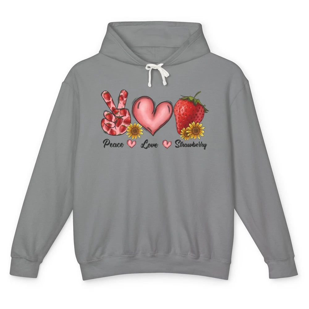 Peace Love Strawberry Strawberries Lover Strawberry Festival Unisex Lightweight Hoodie