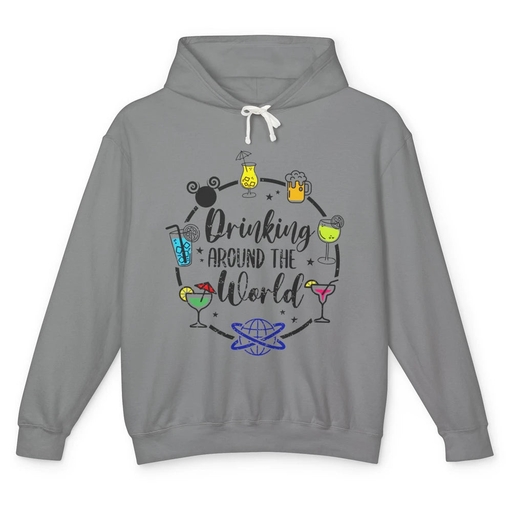 Funny Drinking Around The World Beer Wine Drinking Day Retro Unisex Lightweight Hoodie