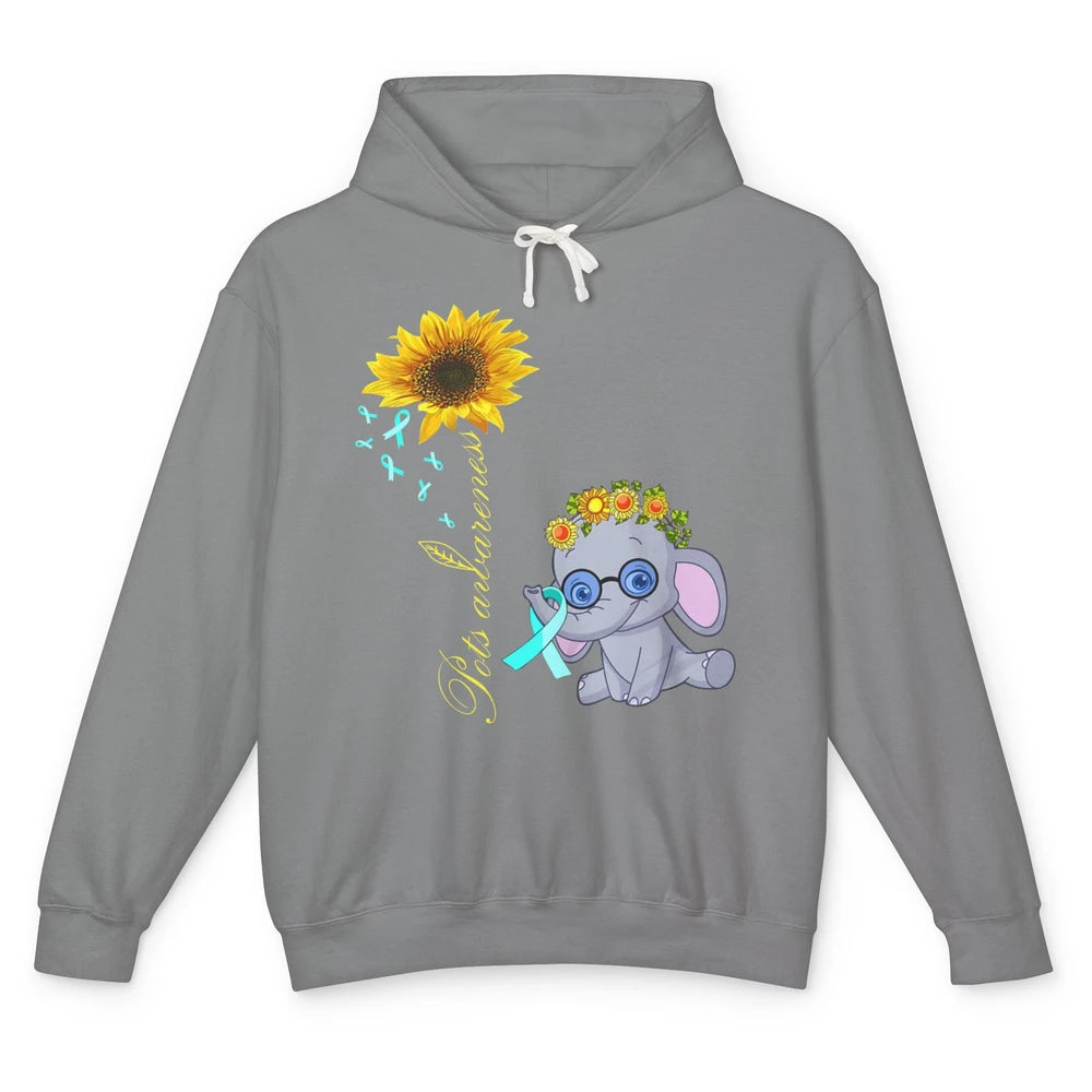 Sunflower Baby Elephant POTS Awareness Turquoise Ribbon Gift Unisex Lightweight Hoodie