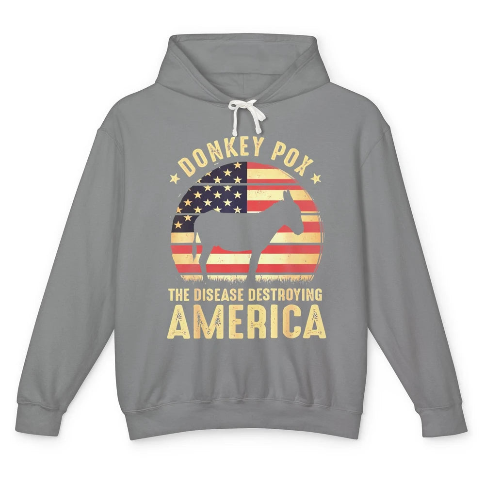 Vintage Donkey Pox The Disease Destroying America Usa Flag Unisex Lightweight Hoodie