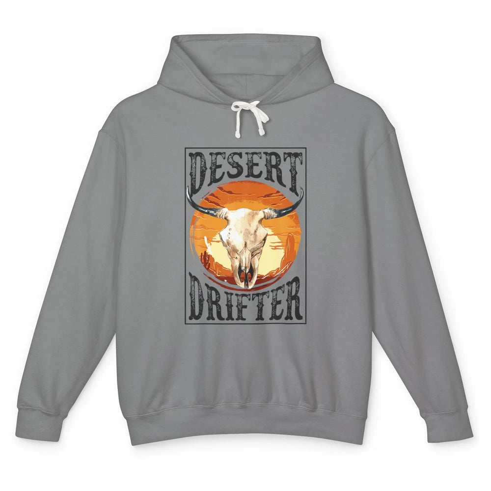 Bull Skull Sunset Desert Drifter Cowboy Rodeo Western Retro Unisex Lightweight Hoodie