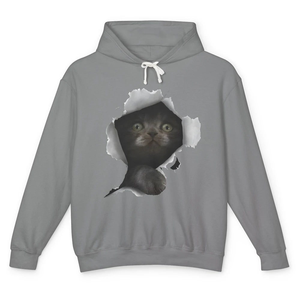 Funny Breaking Through Black Cat Sarcastic Hiding Kitten Unisex Lightweight Hoodie