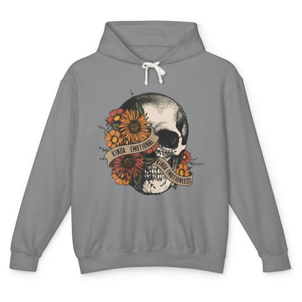 Kinda Emotional Emotionless Flower Skull Vintage Skeleton Unisex Lightweight Hoodie