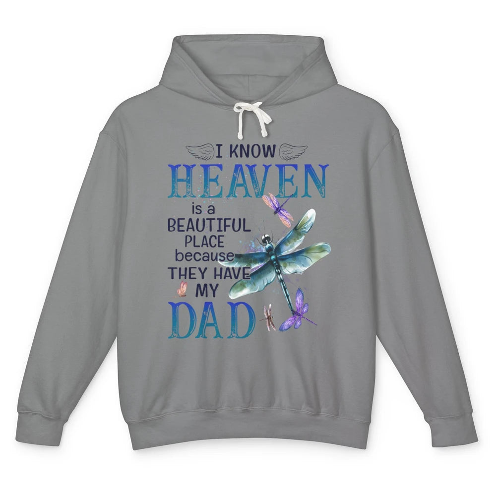 Heaven Beautiful Dad In Heaven Dragonfly Memories Guardian Unisex Lightweight Hoodie