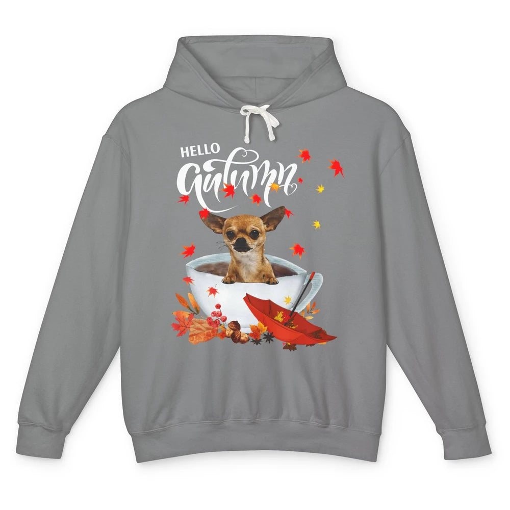 Chihuahua Autumn Dog And Coffee Fall Thanksgiving Chihuahua Unisex Lightweight Hoodie