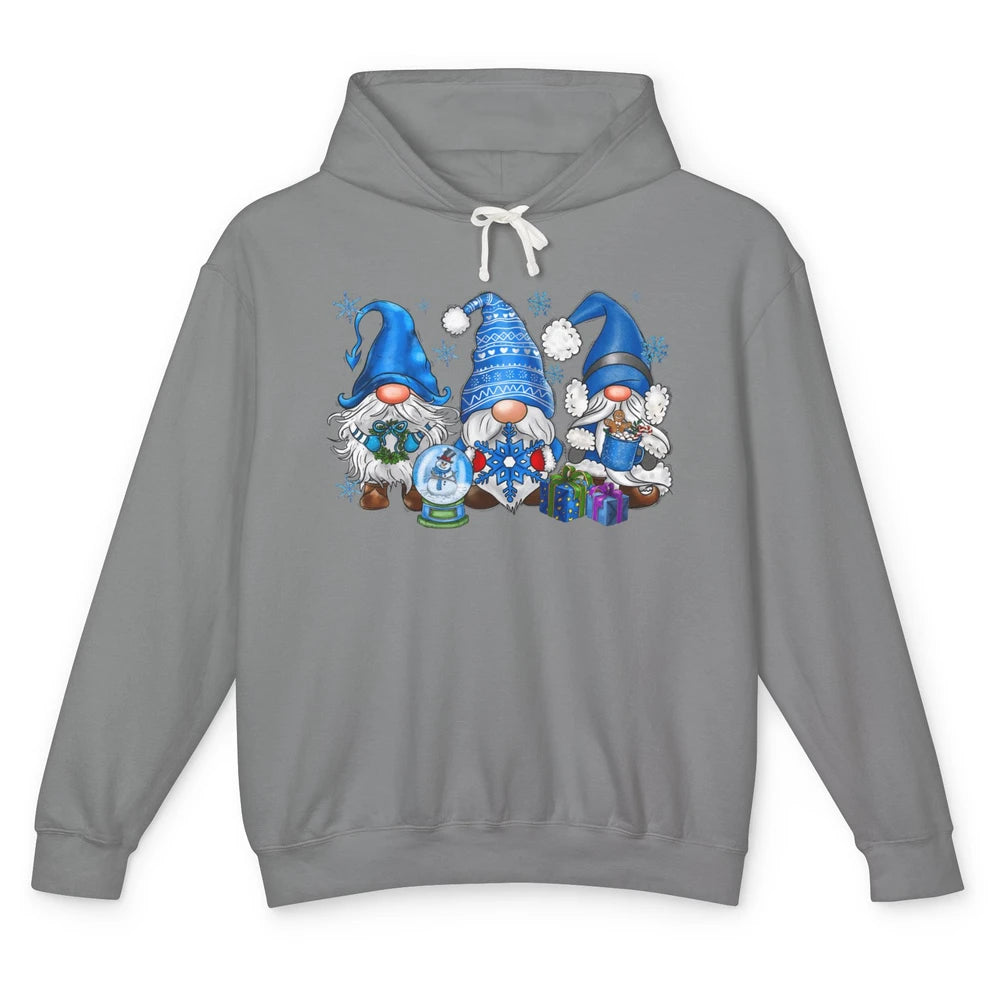 Retro Blue Snowman Gnomes Blue Christmas Winter Gnomies Xmas Unisex Lightweight Hoodie