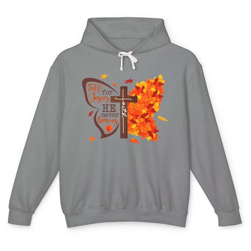 Fall For Jesus He Never Leaves Butterfly Christian Faith Unisex Lightweight Hoodie