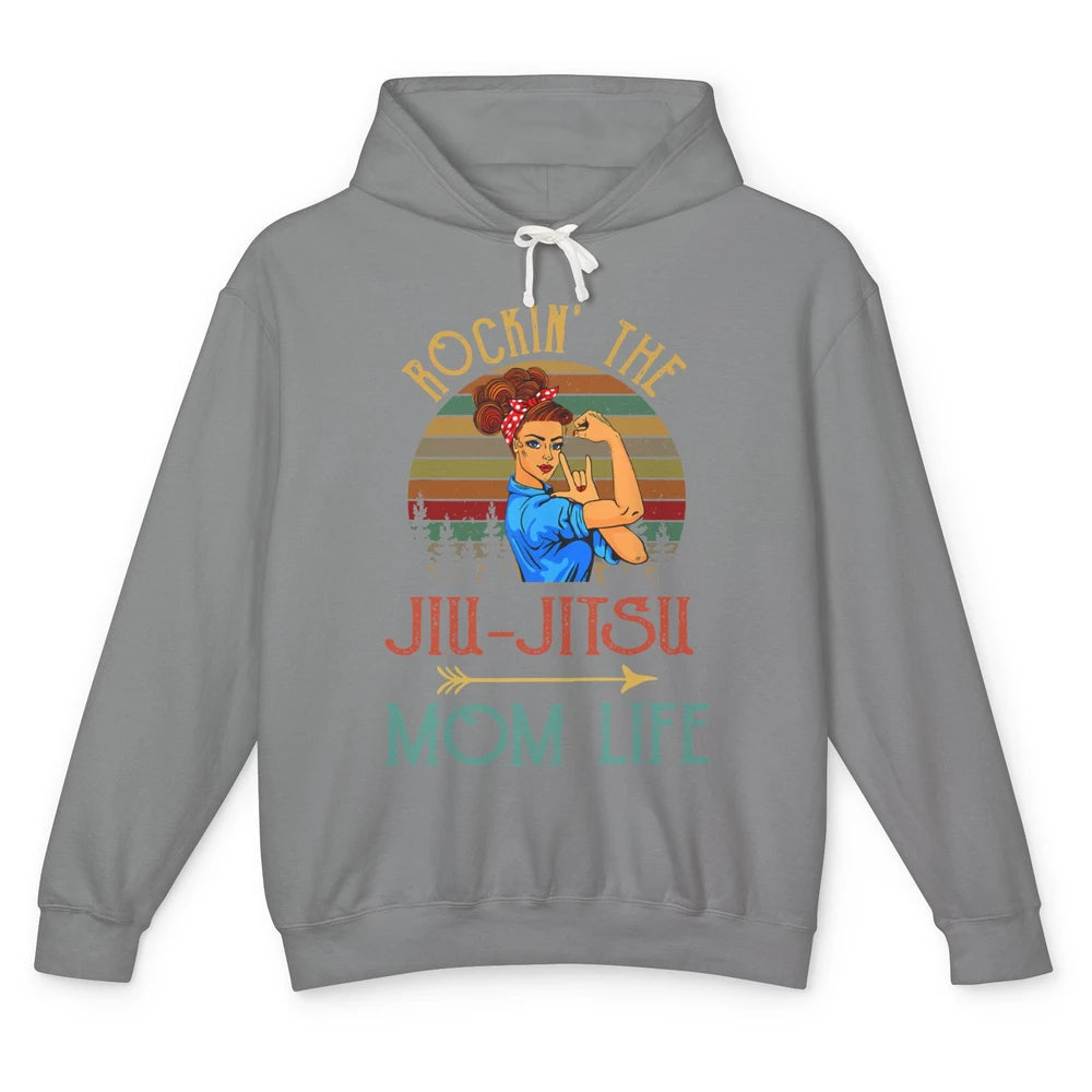 Vintage Messy Bun Jiu Jitsu Mom Life Taekwondo Martial Art Unisex Lightweight Hoodie