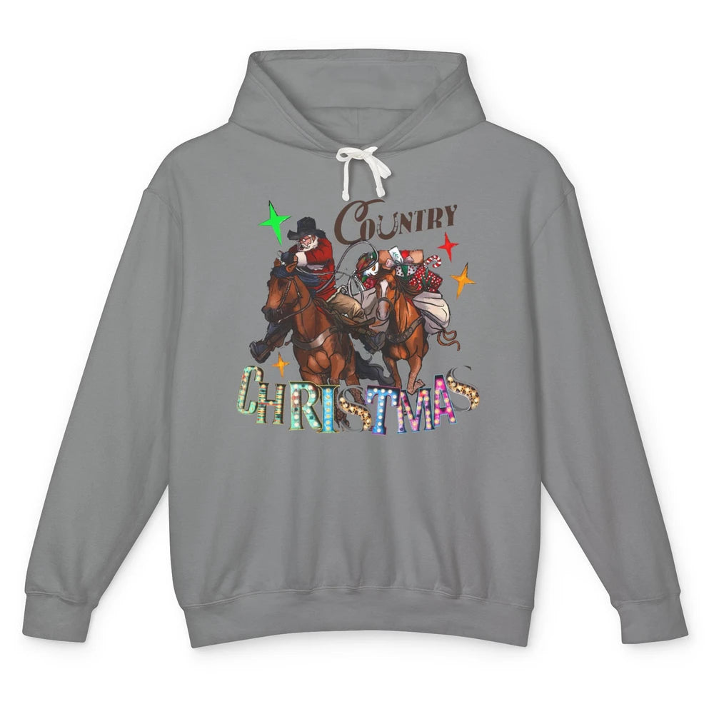 Santa Claus Country Christmas Y'all Western Country Cowboy Unisex Lightweight Hoodie