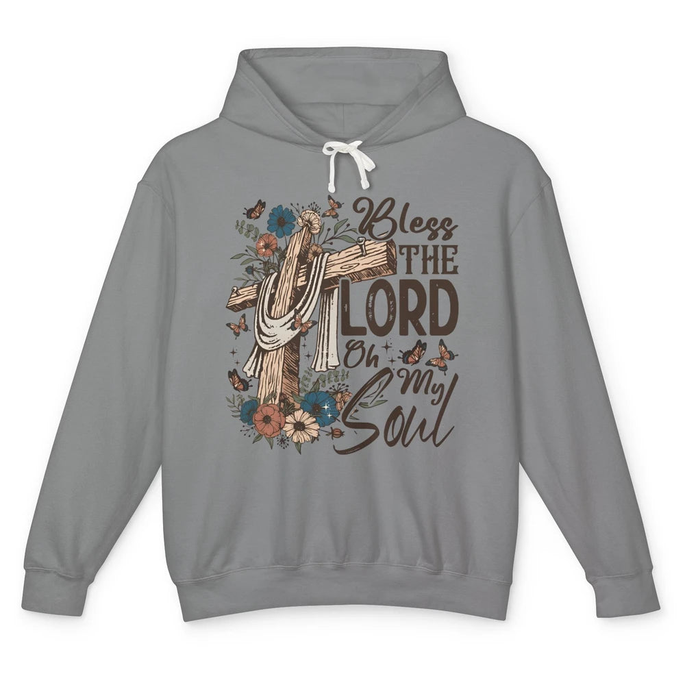 Retro Christian Floral Jesus Cross Bless The Lord Oh My Soul Unisex Lightweight Hoodie