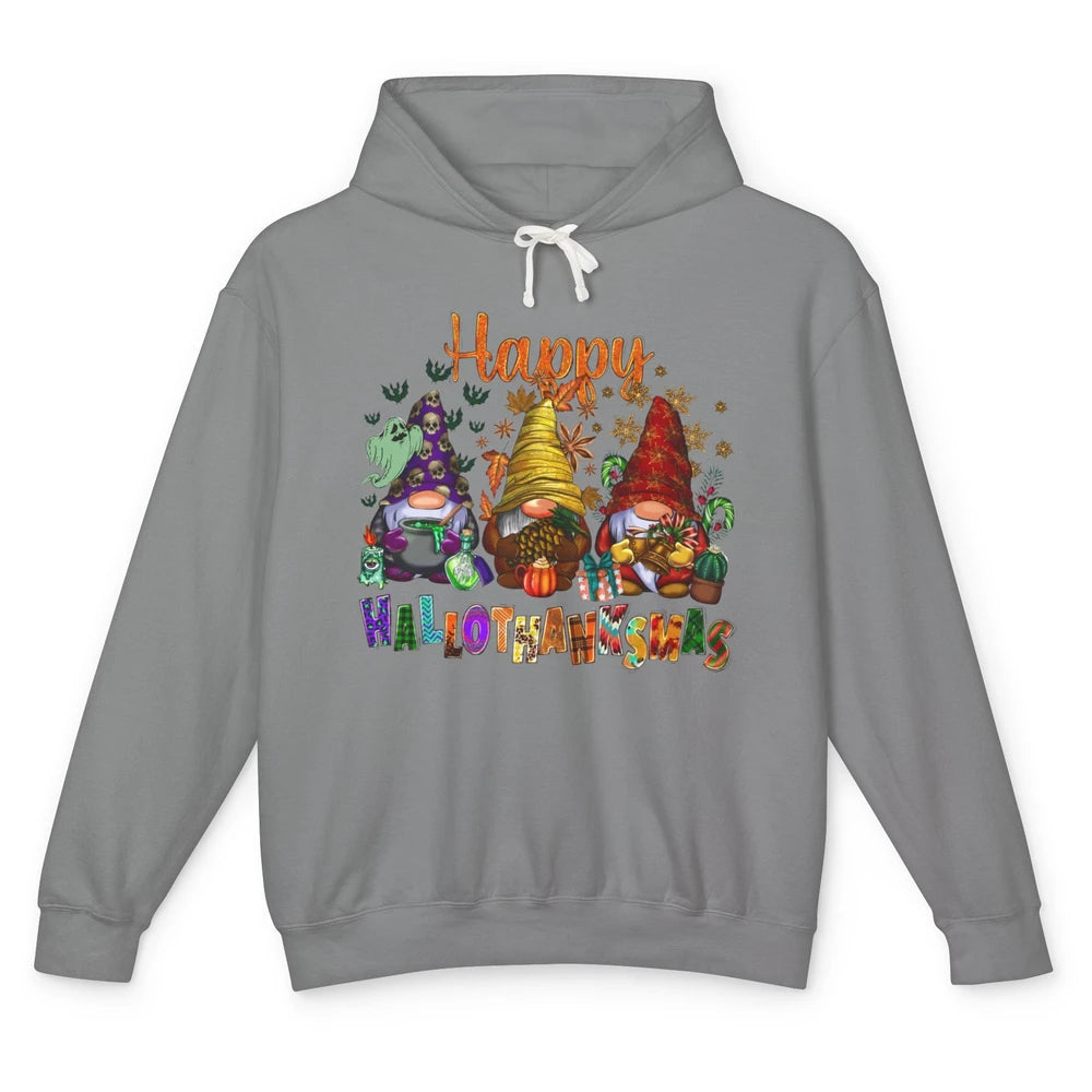 Pumpkin Gnomes Hallo-thank-mas Halloween Thanksgiving Xmas Unisex Lightweight Hoodie