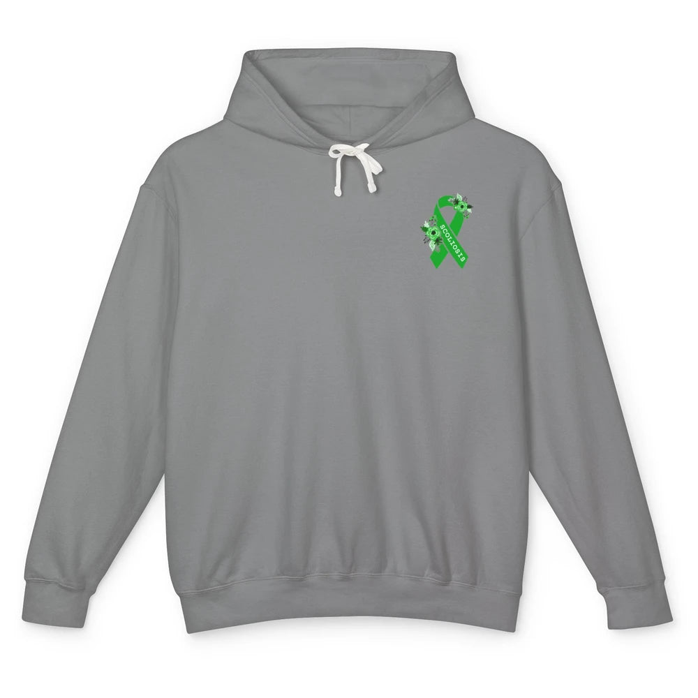 Scoliosis Awareness Support Floral Green Ribbon Pocket Size Unisex Lightweight Hoodie