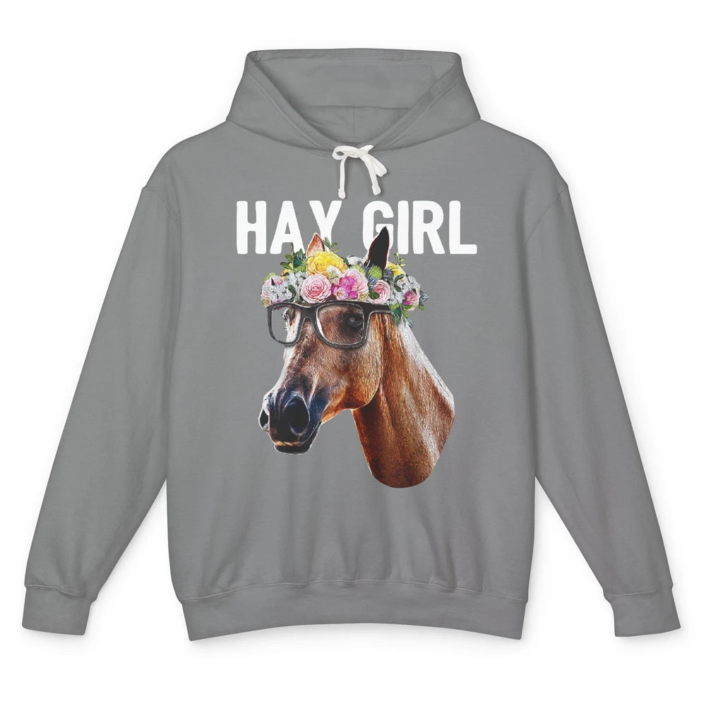 Cute Hay Girl Horse Floral Crown Rose Equestrian Farm Animal Unisex Lightweight Hoodie