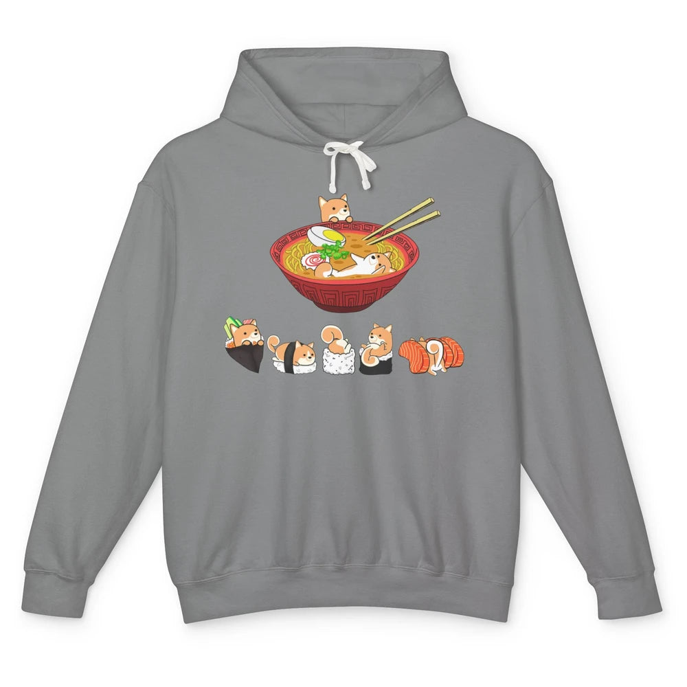 Funny Shiba Inu Sushi Ramen Bowl Cute Japanese Kawaii Dog Unisex Lightweight Hoodie