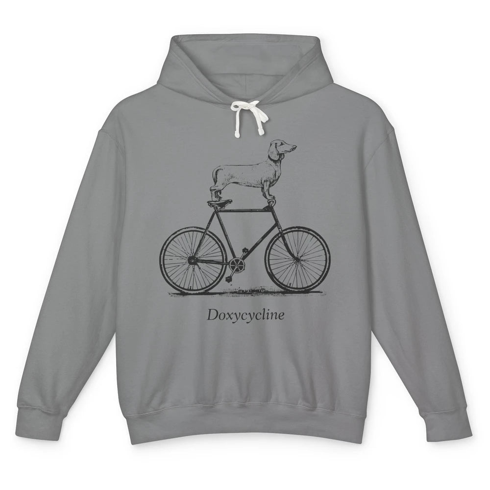 Dachshund On Bicycle Doxycycline Pun Veterinary Vet Tech Unisex Lightweight Hoodie