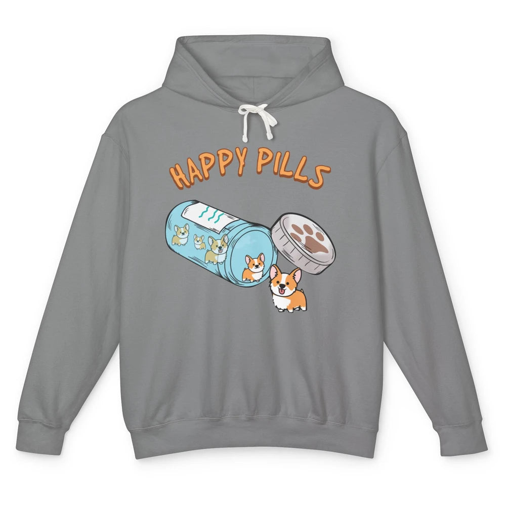 Happy Pills Corgis Cute Welsh Corgi Dog Funny Pet Puppy Unisex Lightweight Hoodie