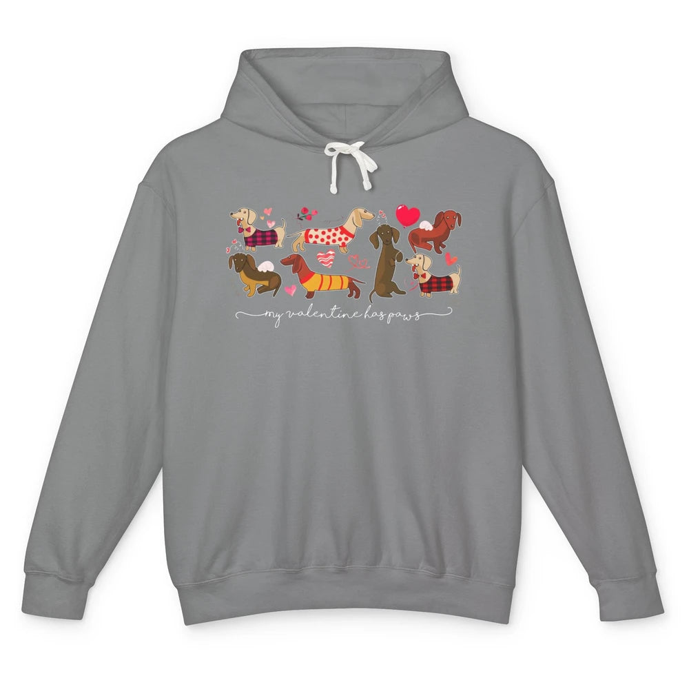 Cute My Valentine Has Paws Dachshund Valentines Day Dog Mom Unisex Lightweight Hoodie