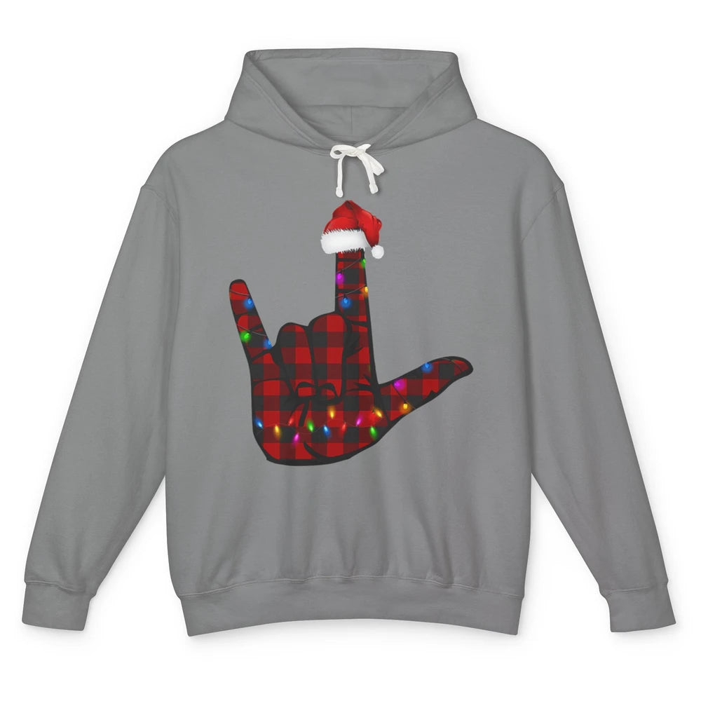 Merry Christmas Hand Sign Language Deaf Xmas Santa Hat ASL Unisex Lightweight Hoodie