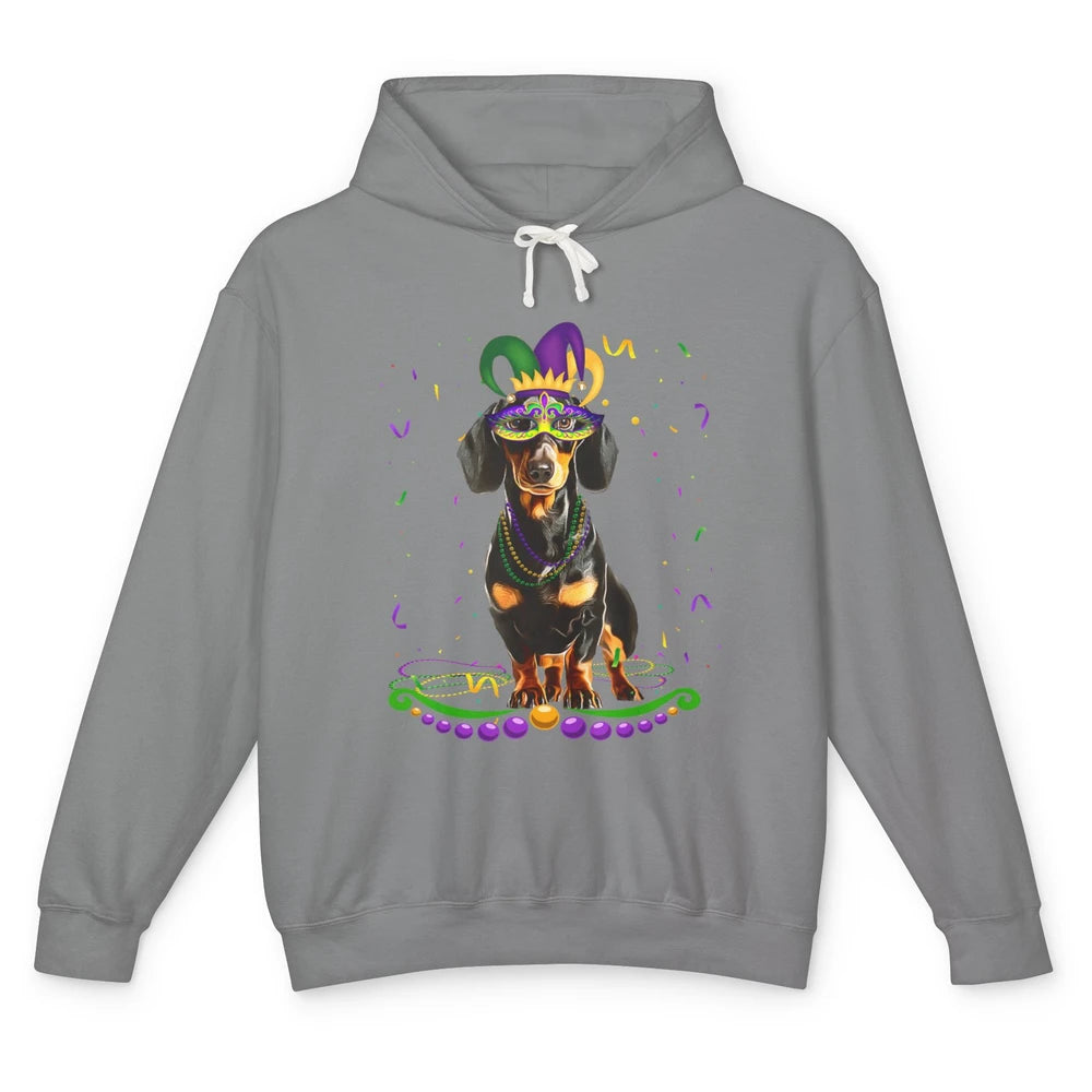 Mardi Gras Dachshund Wearing Carnival Mask Festival Dog Mom Unisex Lightweight Hoodie