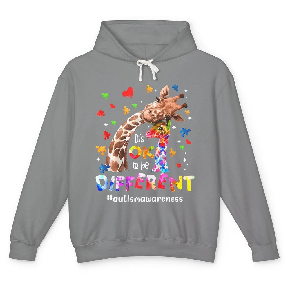 Autism Giraffe Mom It's Okay To Be Different Neurodiversity Unisex Lightweight Hoodie