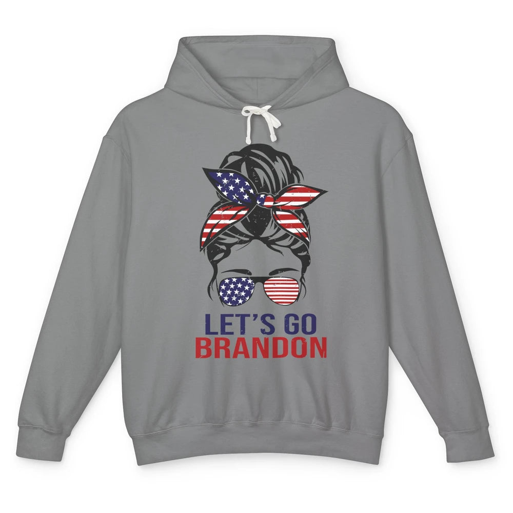 Retro US Flag Messy Bun Lets Go Brandon Conservative Liberal Unisex Lightweight Hoodie