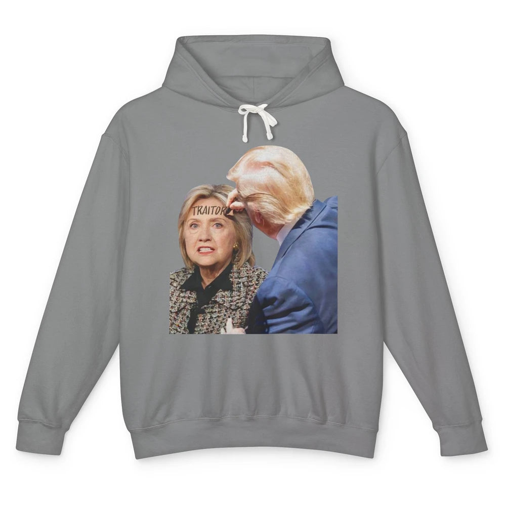 Traitor Donald Trump Writing On Forehead Of Hillary Clinton Unisex Lightweight Hoodie