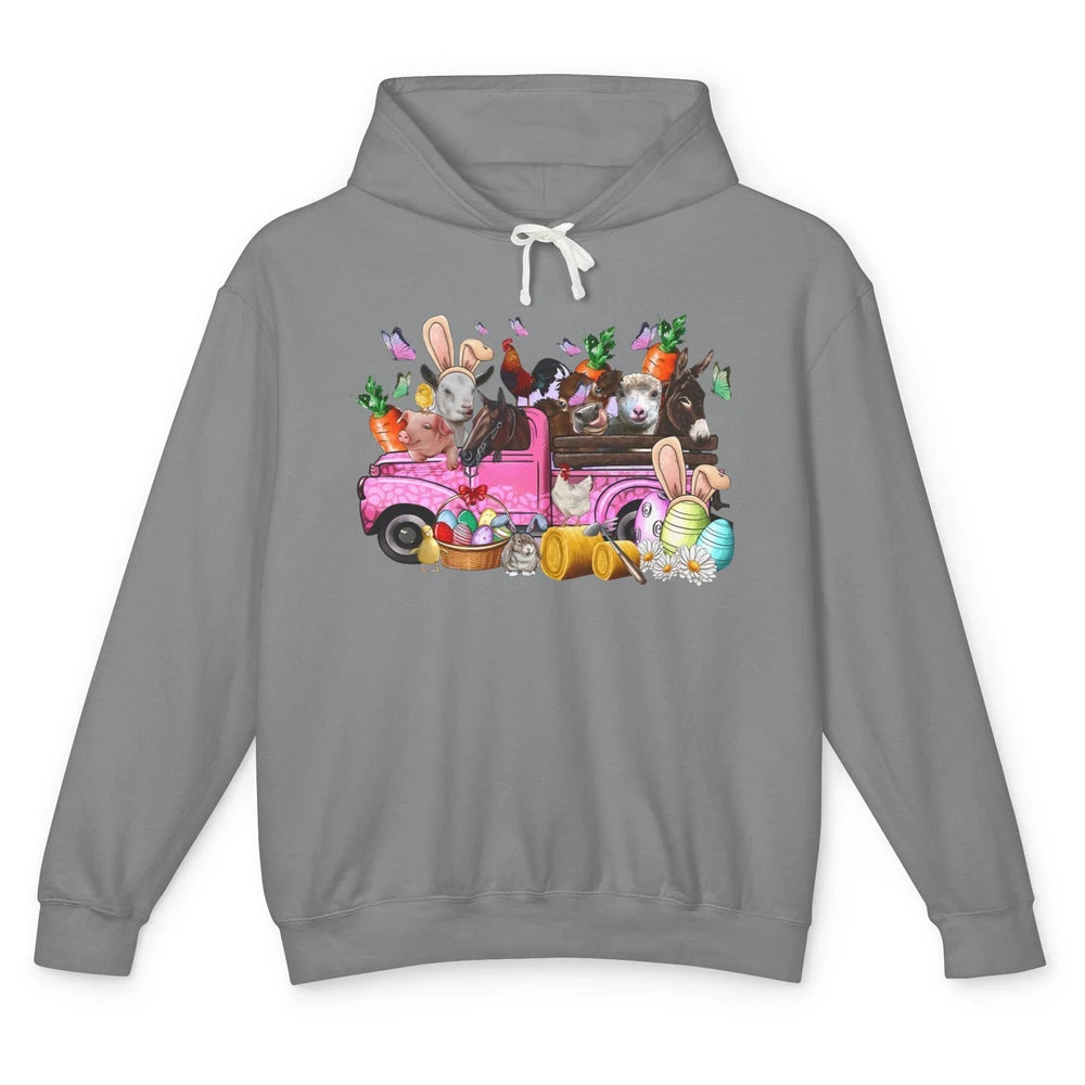 Easter Farm Truck With Easter Eggs Basket Animal Bunny Ears Unisex Lightweight Hoodie