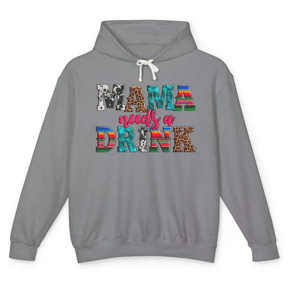 Western Mama Needs Drink Leopard Turquoise Mothers Day Retro Unisex Lightweight Hoodie