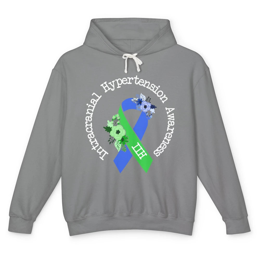 Intracranial Hypertension IIH Awareness Blue Green Ribbon Unisex Lightweight Hoodie