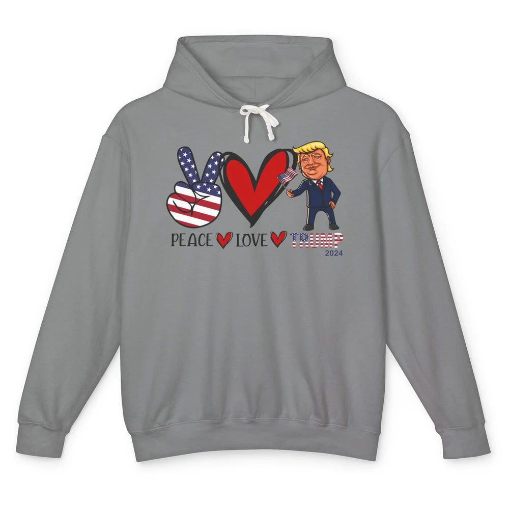 Peace Love Trump 2024 US Flag President Trump Return Support Unisex Lightweight Hoodie