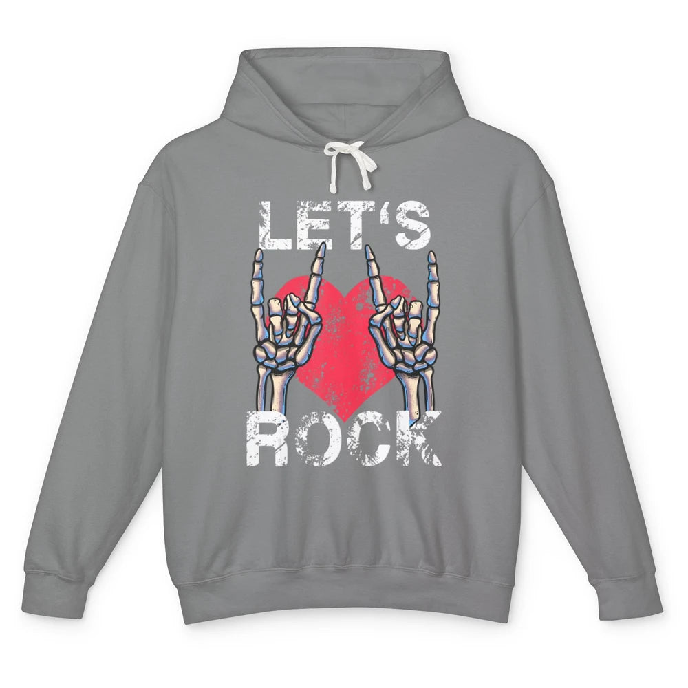 Lets Rock Vintage Heart Skeleton Play Guitar Funny Guitarist Unisex Lightweight Hoodie