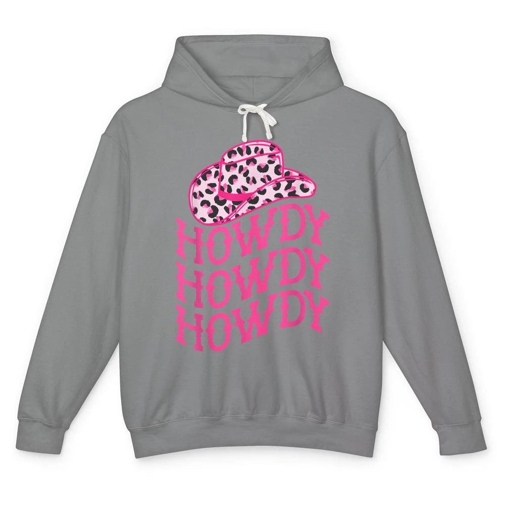 Retro Pink Leopard Cowboy Hat Howdy Western Texas Cowgirl Unisex Lightweight Hoodie