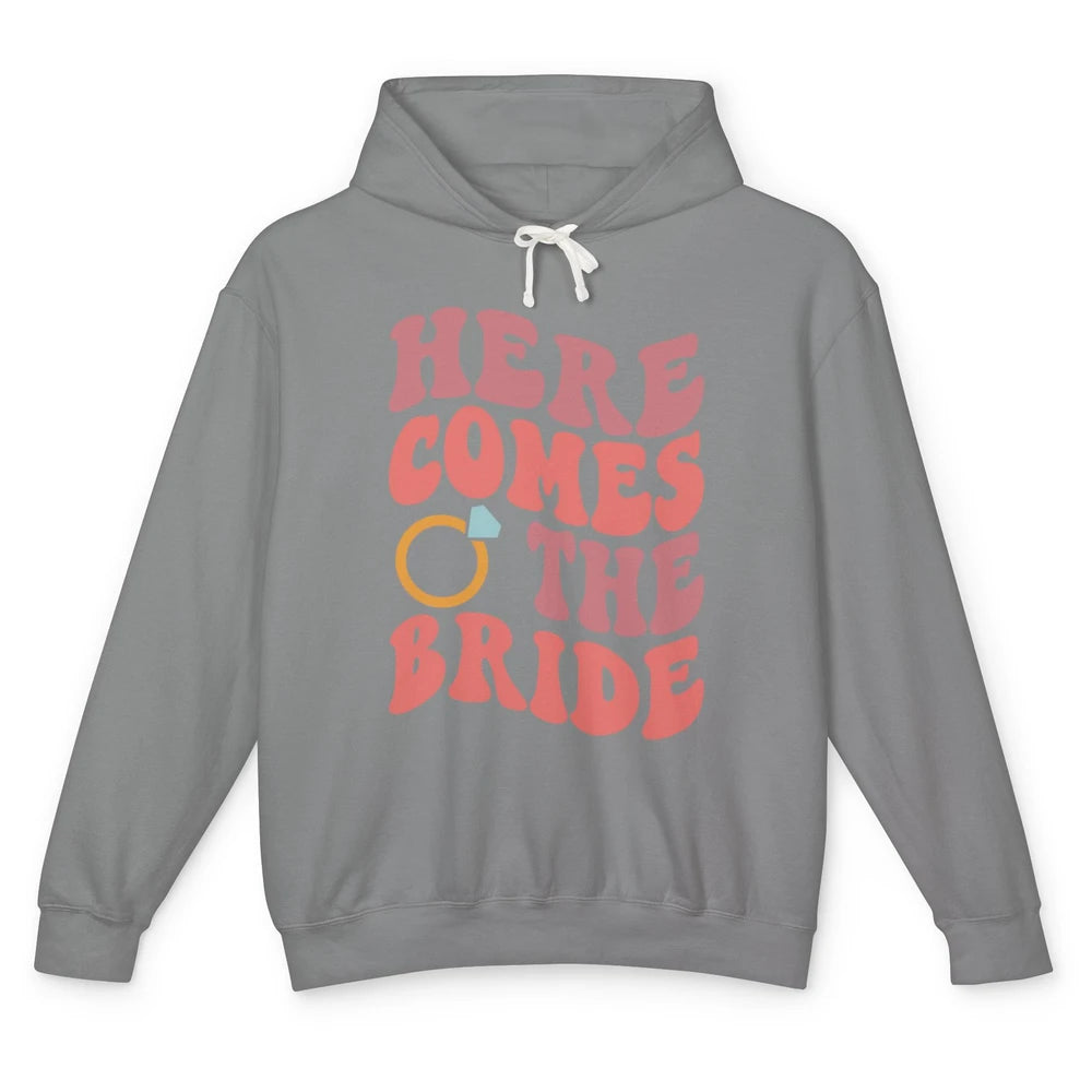 Groovy Boho Here Comes Bride Ring Engaged Mrs Bachelorette Unisex Lightweight Hoodie