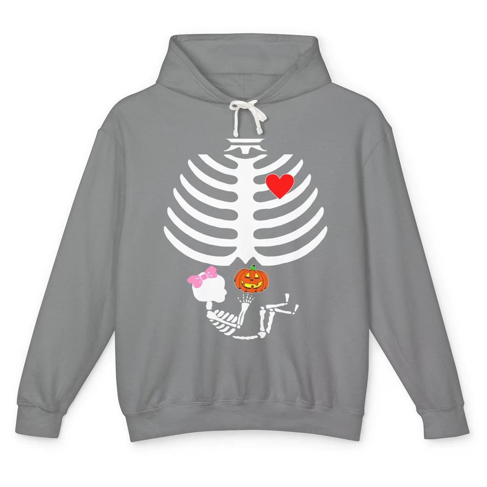 Baby Girl Skeleton Pregnancy Reveal Halloween Mom Costume Unisex Lightweight Hoodie