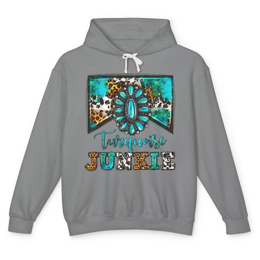 Retro Leopard Turquoise Junkie Gemstone Western Country Unisex Lightweight Hoodie