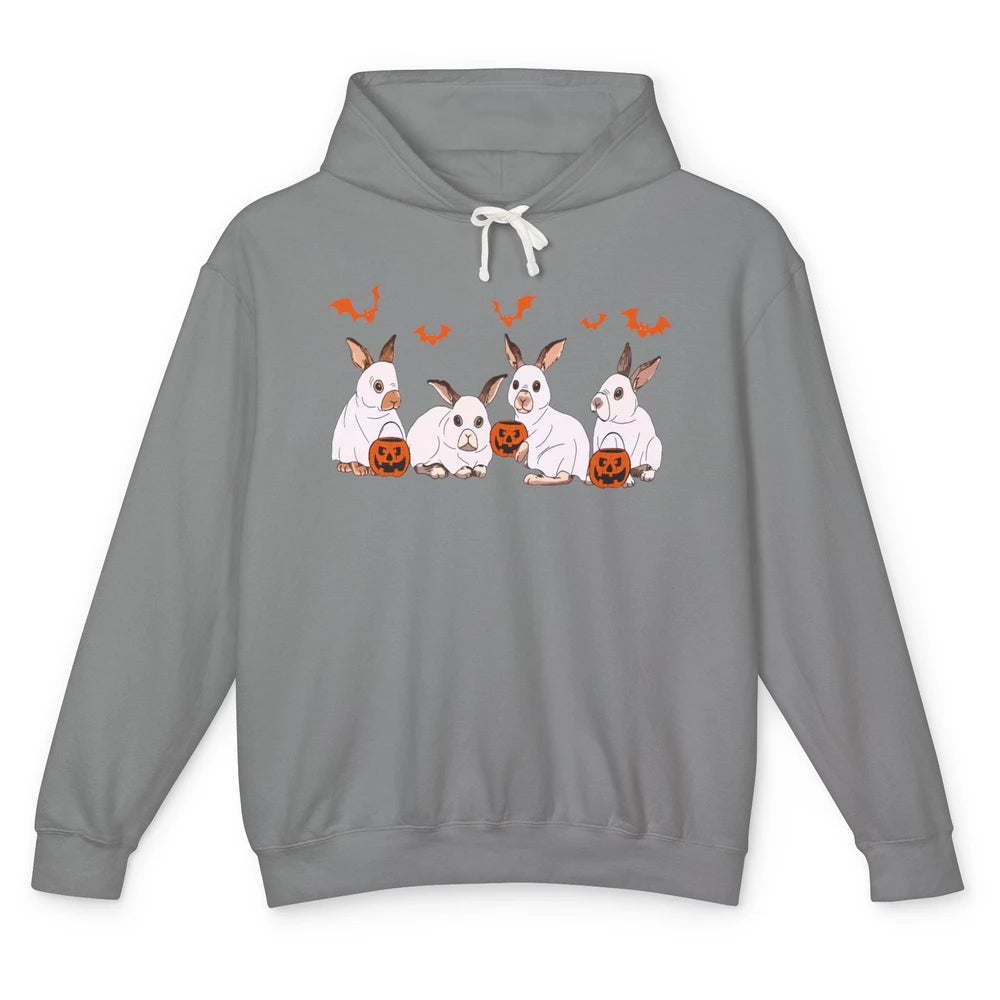 Funny Bunny Ghost Halloween Rabbit Pumpkin Spooky Season Unisex Lightweight Hoodie