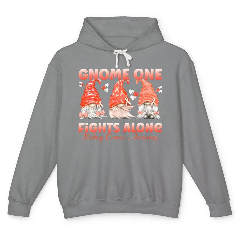 Gnome One Fights Alone Kidney Cancer Awareness Orange Ribbon Unisex Lightweight Hoodie