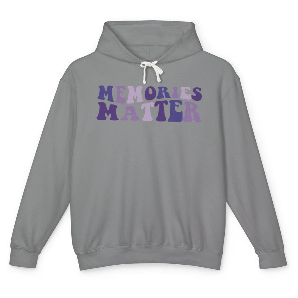 Alzheimer Awareness Groovy Memories Matter Purple Warrior Unisex Lightweight Hoodie